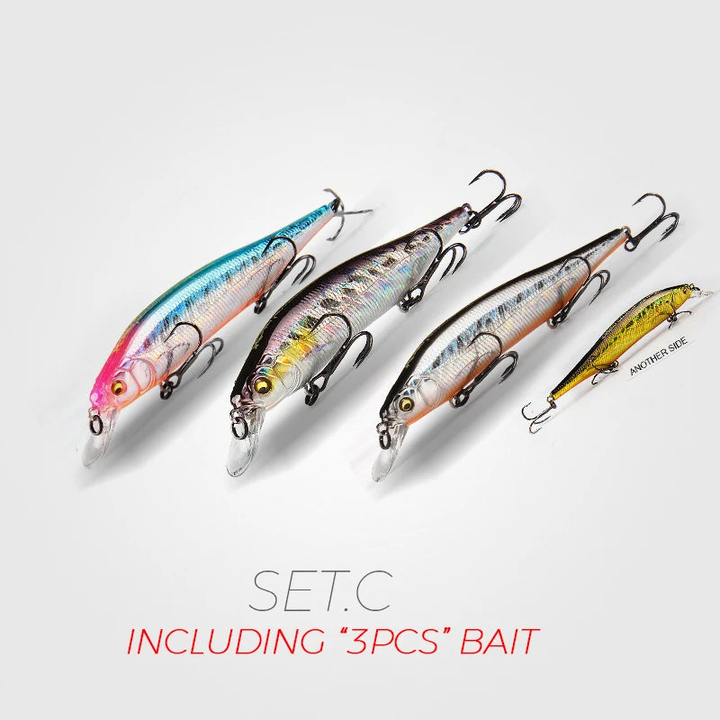BearKing 3Pcs 115mm 15g Minnow Crankbait Lures Assorted Colors Tungsten