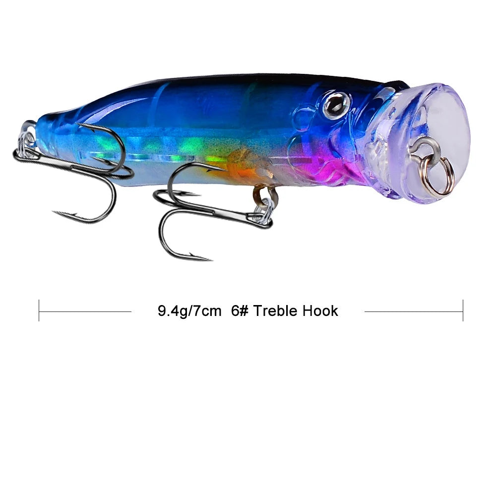 Popper Fishing Lure 7cm Topwater Hard Plastic Bass Wobbler