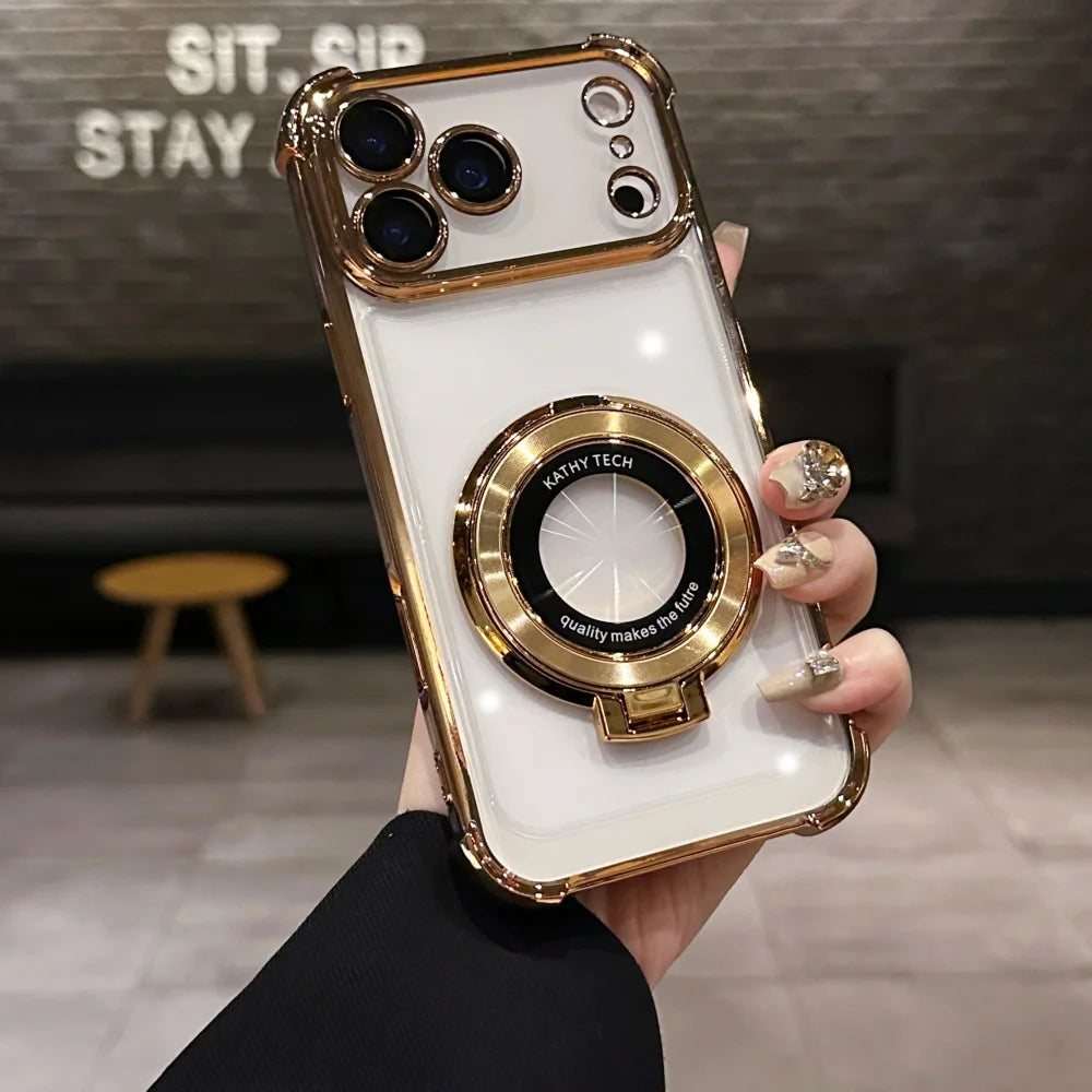 Luxury Shockproof Plating Bright Stand Case for iPhone 17 Air 16 15 14 13 12 11 Pro Max Plus X XS XR for Magsafe Magnetic Cover
