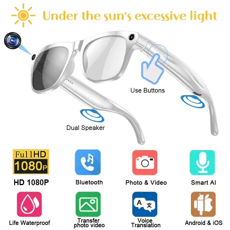 For Xiaomi 4K AI Smart Glasses Chat GPT HD Camera Bluetooth Call Voice Assistant Music Player Translate Photochromic Glasses