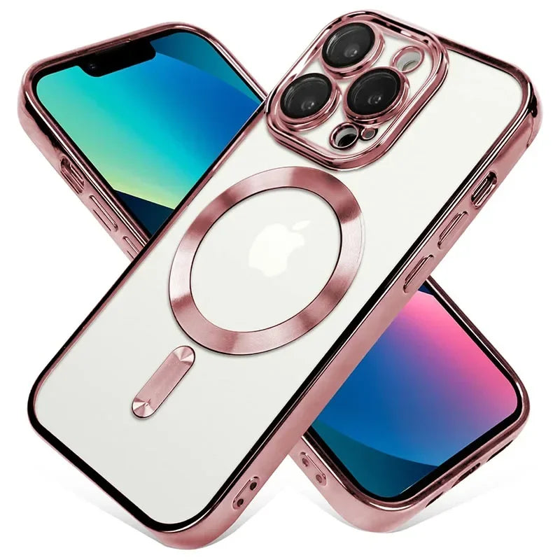Clear Plating Magnetic Case For iphone 17 16 15 14 13 12 11 Pro Max Plus Lens Protection For Magsafe Wireless Charge Case Cover