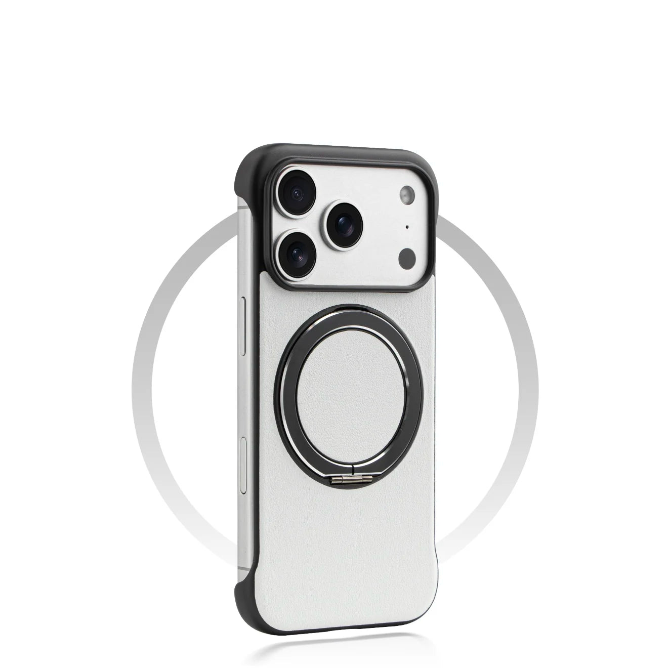 Borderless Leather Ring Holder Bracket Phone Case For iPhone 17 Air 16 15 14 13 12 11 Pro Max Plus Magnetic Magsafe Hard Cover