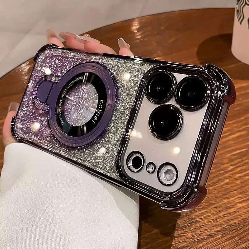 Glitter Ring Holder for Magsafe Case for iPhone 14 15 16 17 Pro Max Plus 13 12 11 Air Bracket Gradient Camera Film Bumper Cover