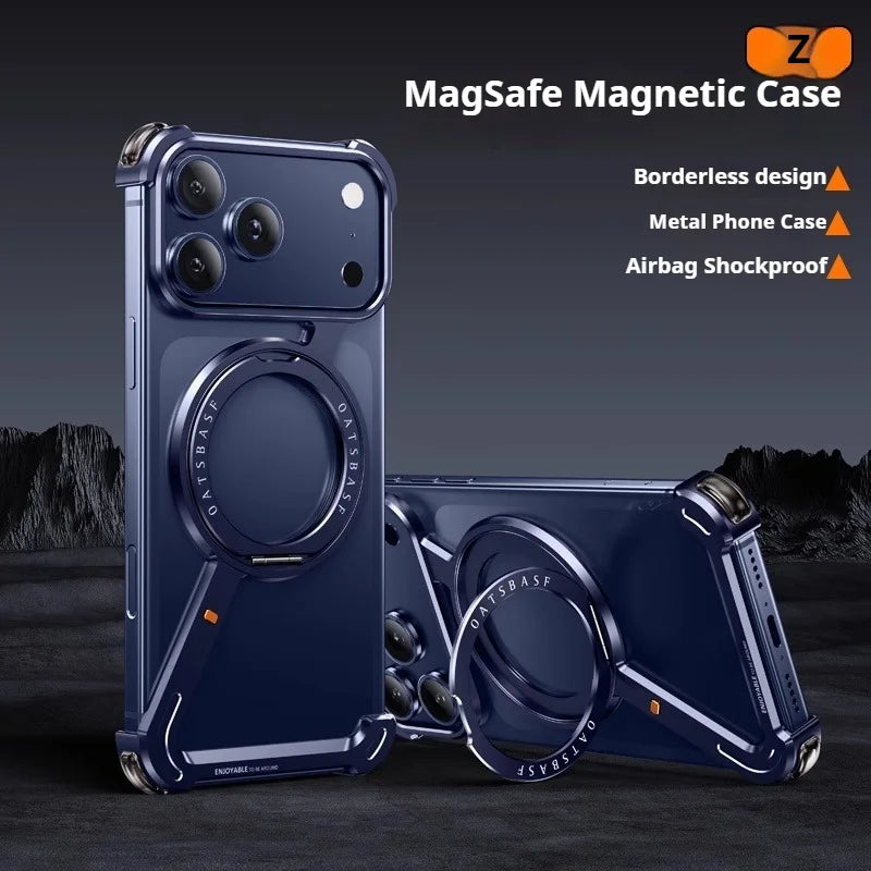 Eary Z Case for iPhone 17 Pro Max Air Phone Case Frameless with 360°Rotation Magnetic Stand Magsafe Shockproof Protective Cover