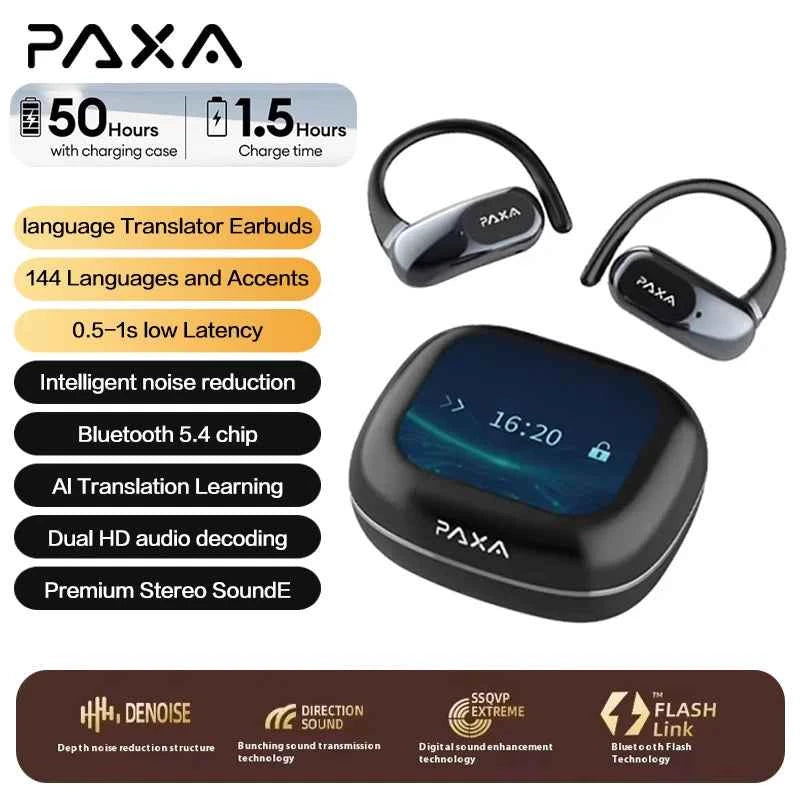 AI Translation PAXA Open Air Ultra 144 languages AI Real-time Translation Wireless Bluetooth Earphones Hi-Fi HD Calling Headset