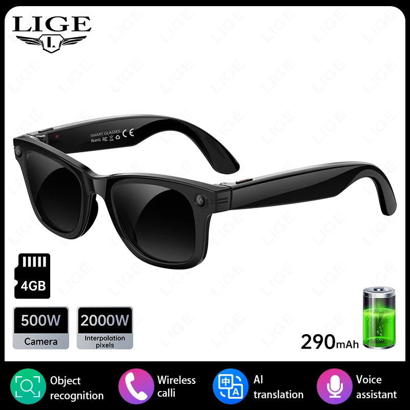 New AI 5MP Camera Smart Glasses 290mAh Waterproof Voice Call Music Bluetooth Smart Sunglasses Video Record Translation Glasees