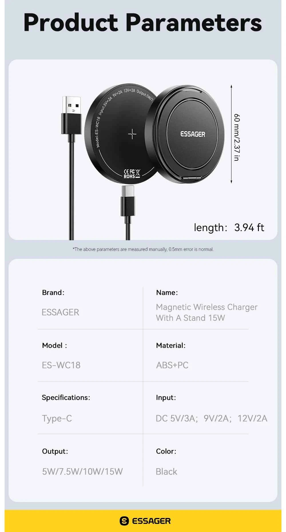 Essager Magnetic Wireless Charger With Holder 15W Fast Charge For iPhone 14 Pro