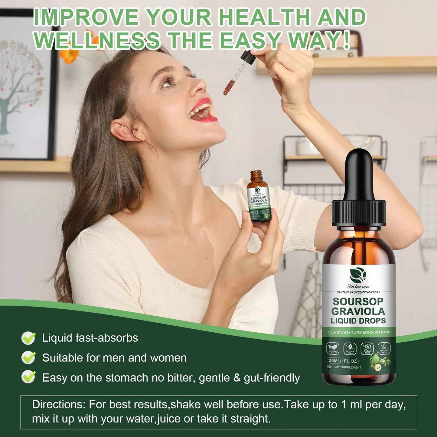 30ml Soursop Graviola Extract Drops Immunity Digestion Detox Gluten Free