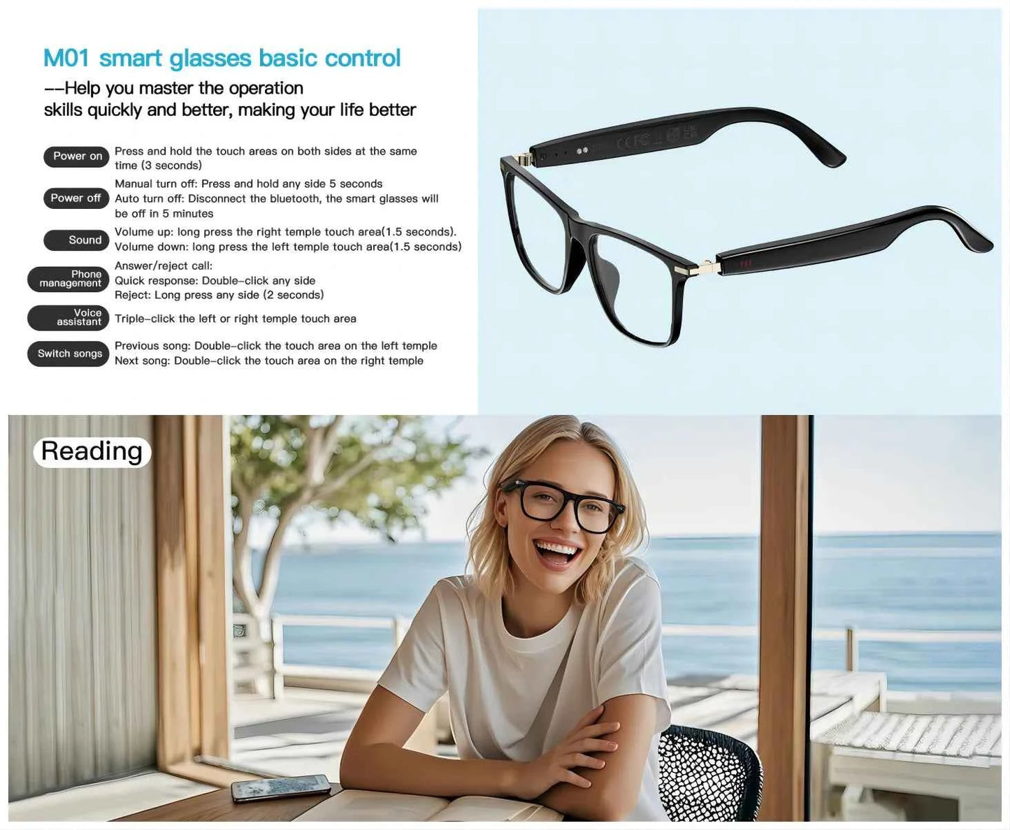 Giinova AI Translation Smart Glasses Real Time 160 Languages Photochromic Lenses