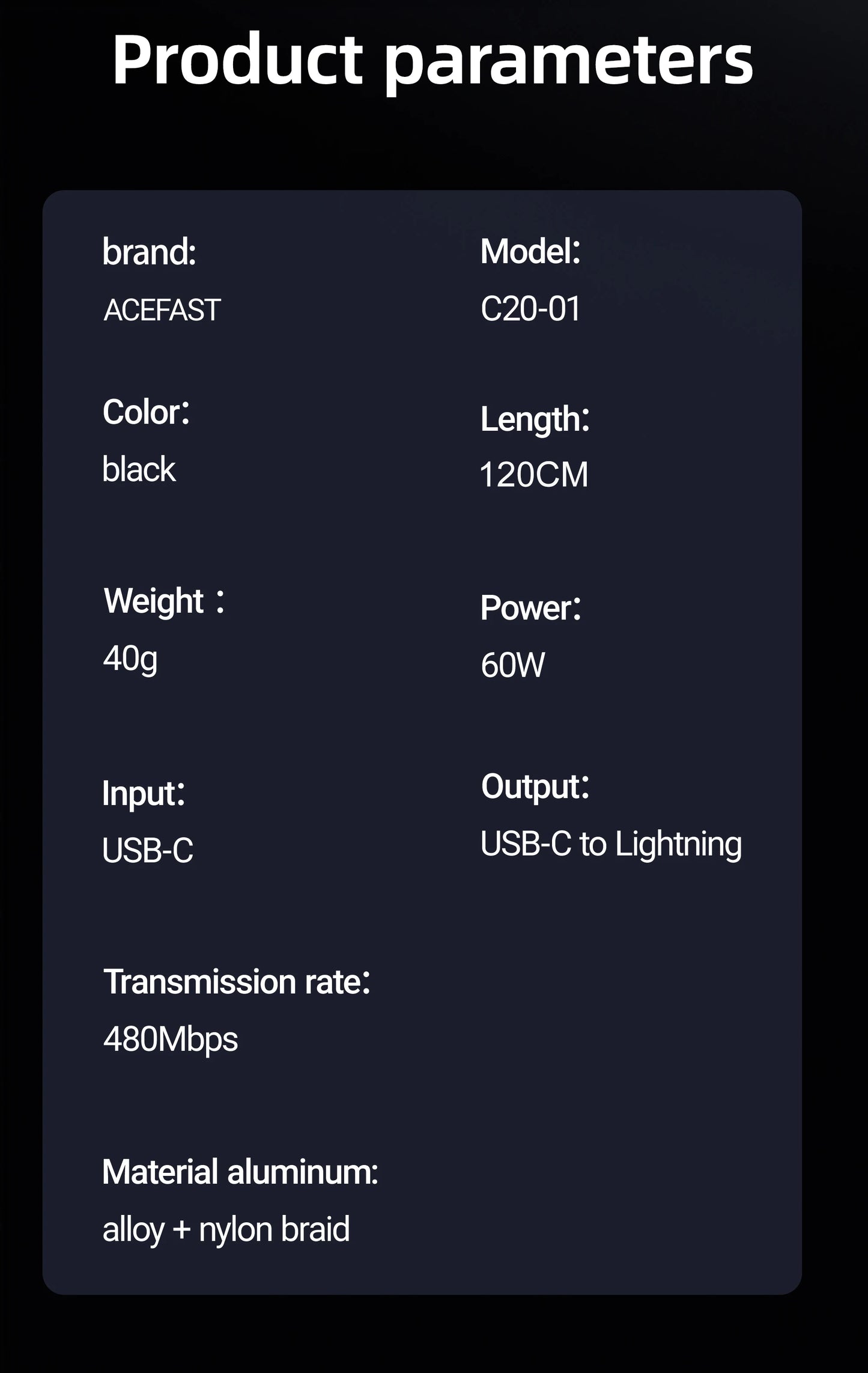 ACEFAST 2 in 1 MFi Certified USB-C to USB-C / Lightning Fast Charging PD60W Phone Cable For iPhone 16/15 Pro Max Wired Cord 1.2M