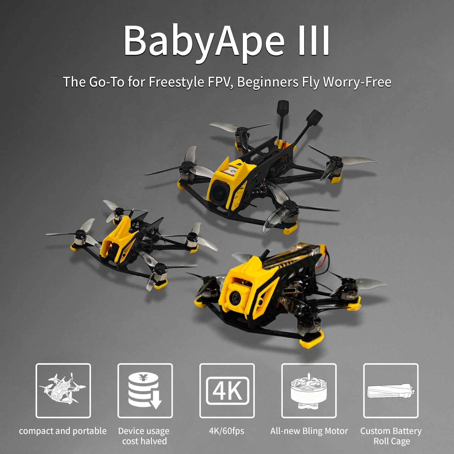 Darwin FPV with 2S 500mAh 100C-XT30 BabyApe Ⅲ Mini No O4 BNF FPV Drone