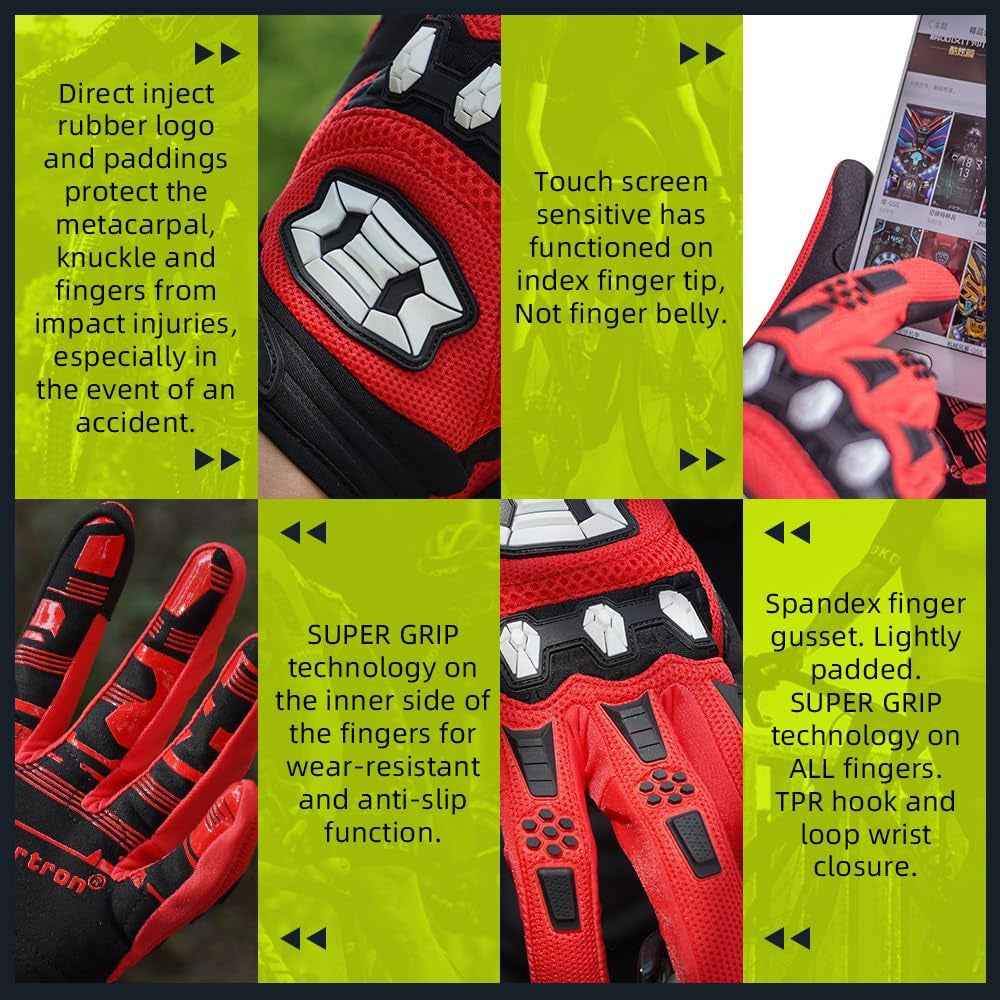 Unisex MTB Mountain Bike Gloves Touchscreen Full Finger Racing Dirt Bike