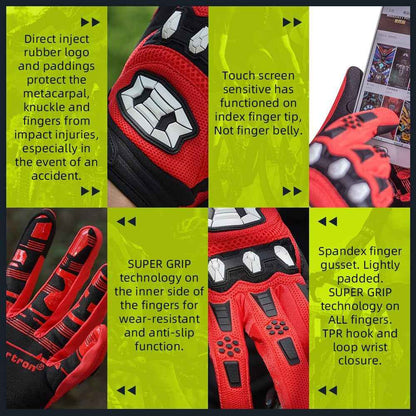 Unisex MTB Mountain Bike Gloves Touchscreen Full Finger Racing Dirt Bike