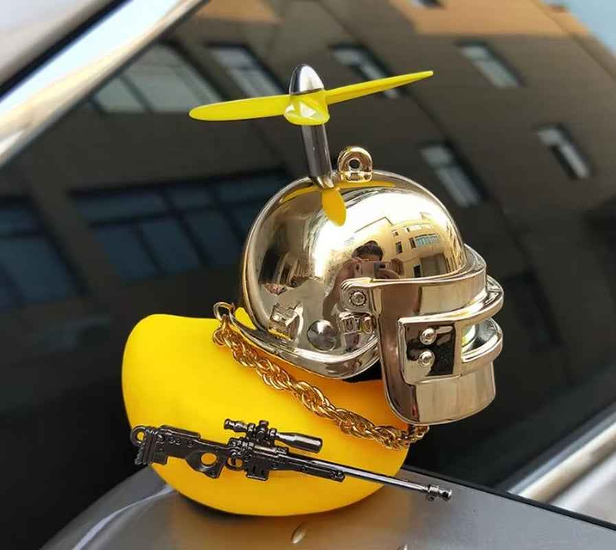 Yellow Helmeted Rubber Duck Car Interior Decoration Accessory