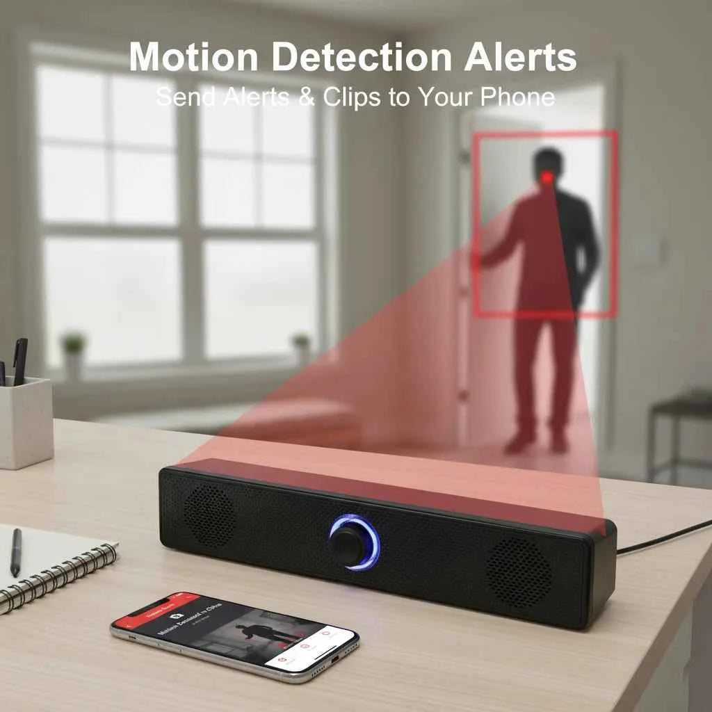 Wireless Speaker Camera 2 in 1 4K UHD WiFi 6 Motion Detection MicroSD Storage