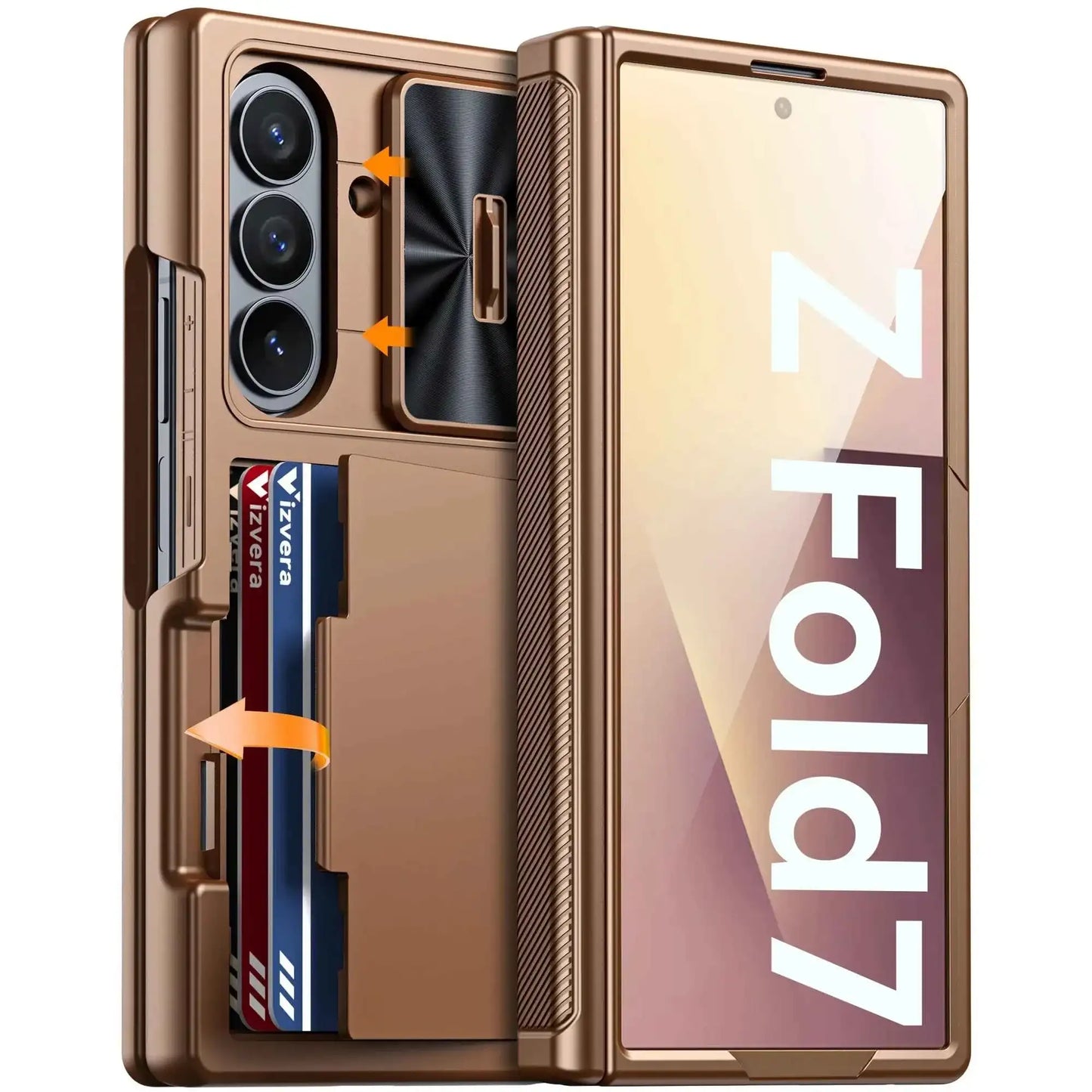 Halloween Gifts for Galaxy Z Fold 7 RFID Wallet with Cards Holder,Hinge Cover,Camera Cover,Shockproof Silicone Phone Case-Blue