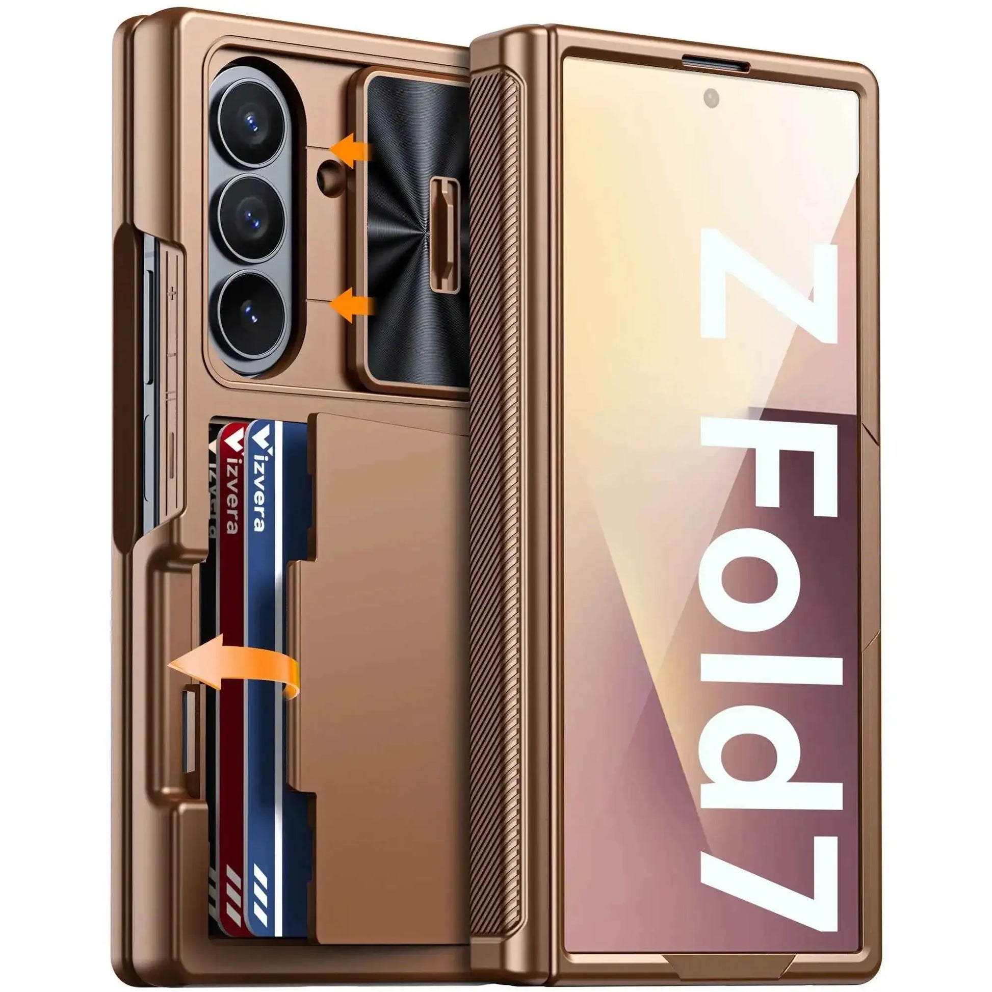 Halloween Gifts for Galaxy Z Fold 7 RFID Wallet with Cards Holder,Hinge Cover,Camera Cover,Shockproof Silicone Phone Case-Blue