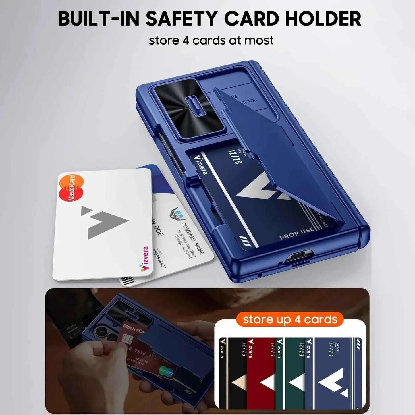 Halloween Gifts for Galaxy Z Fold 7 RFID Wallet with Cards Holder,Hinge Cover,Camera Cover,Shockproof Silicone Phone Case-Blue
