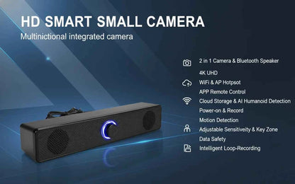 Wireless Speaker Camera 2 in 1 4K UHD WiFi 6 Motion Detection MicroSD Storage