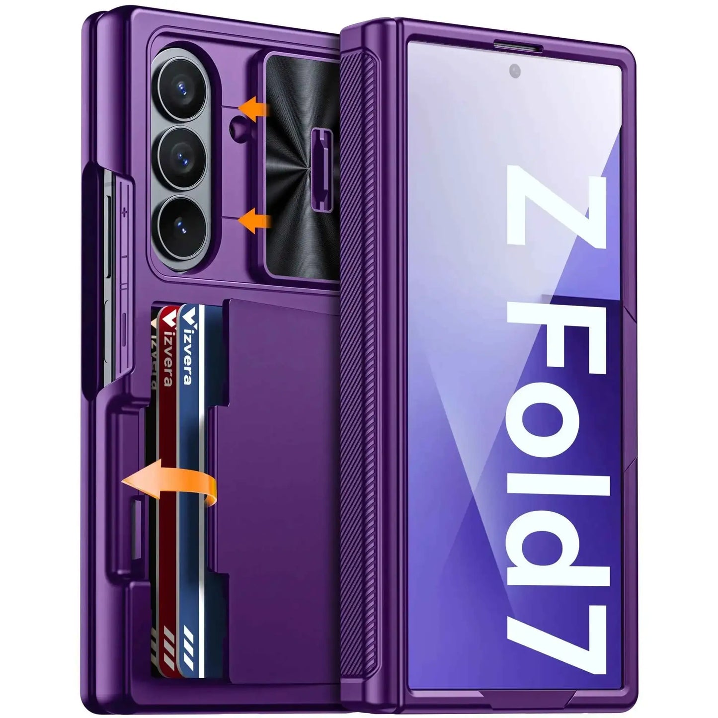 Halloween Gifts for Galaxy Z Fold 7 RFID Wallet with Cards Holder,Hinge Cover,Camera Cover,Shockproof Silicone Phone Case-Blue
