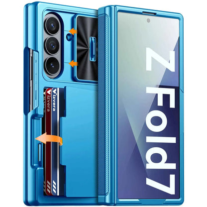Halloween Gifts for Galaxy Z Fold 7 RFID Wallet with Cards Holder,Hinge Cover,Camera Cover,Shockproof Silicone Phone Case-Blue