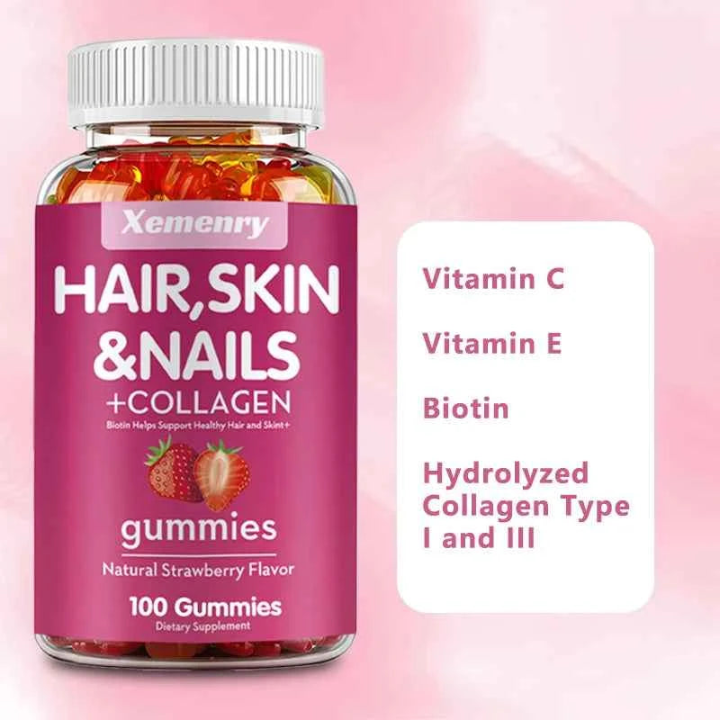Xemenry Biotin Gummies Collagen I And III For Hair Skin Nails 100 Gummies
