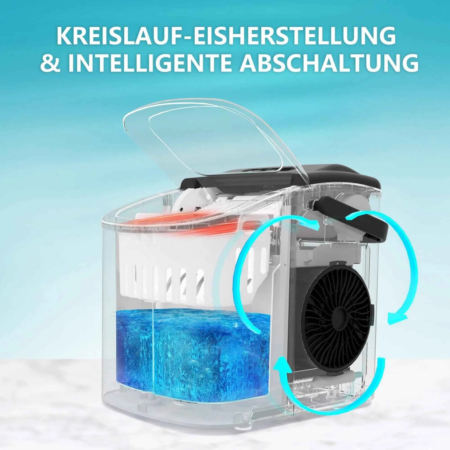 Small ice cubes machine silver, 9 dice in 6 min, 12kg/24H, 2 ice cream sizes & self-cleaning for household/bar
