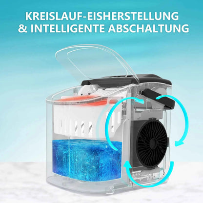 Small ice cubes machine silver, 9 dice in 6 min, 12kg/24H, 2 ice cream sizes & self-cleaning for household/bar