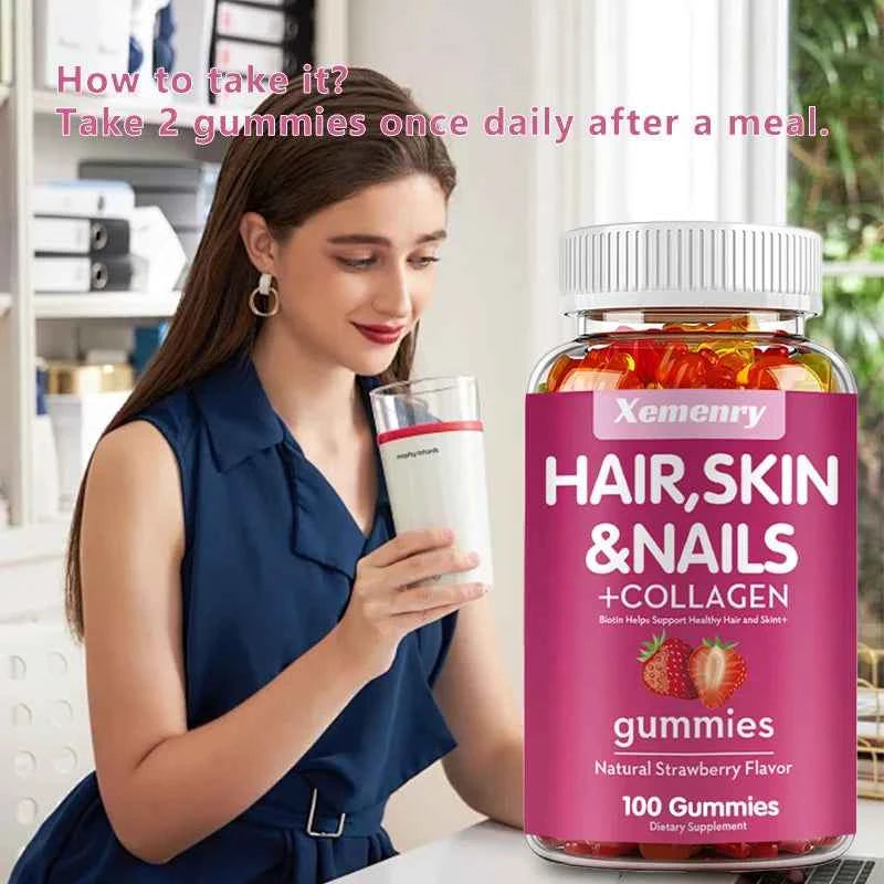 Xemenry Biotin Gummies Collagen I And III For Hair Skin Nails 100 Gummies