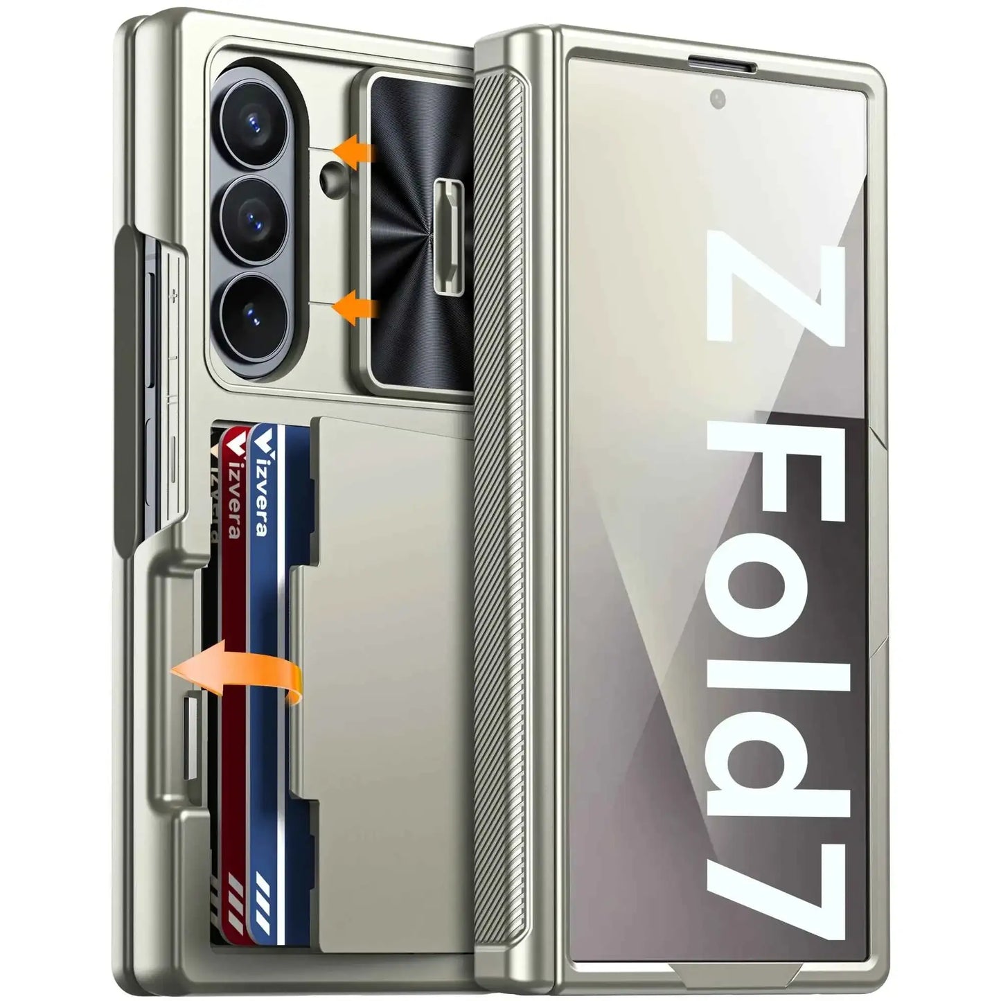 Halloween Gifts for Galaxy Z Fold 7 RFID Wallet with Cards Holder,Hinge Cover,Camera Cover,Shockproof Silicone Phone Case-Blue