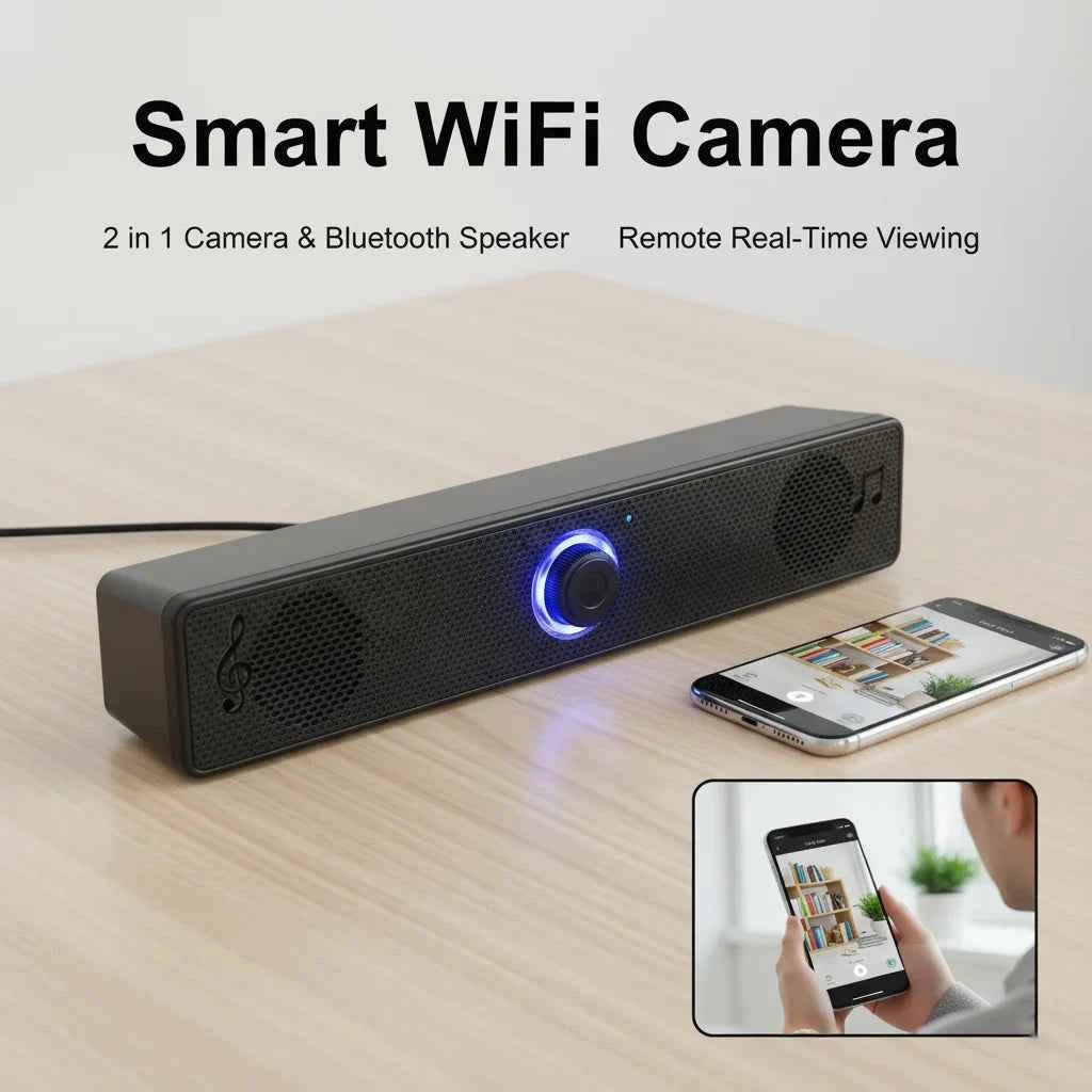 Wireless Speaker Camera 2 in 1 4K UHD WiFi 6 Motion Detection MicroSD Storage