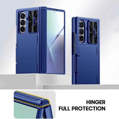 Halloween Gifts for Galaxy Z Fold 7 RFID Wallet with Cards Holder,Hinge Cover,Camera Cover,Shockproof Silicone Phone Case-Blue
