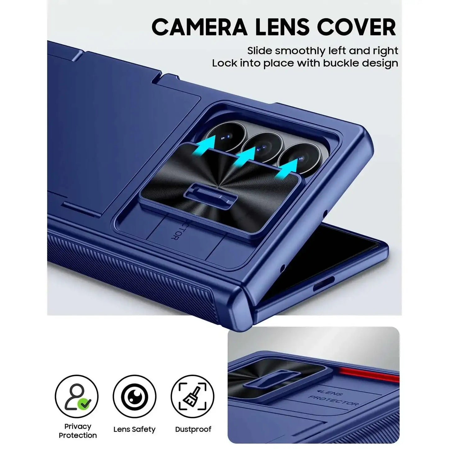 Halloween Gifts for Galaxy Z Fold 7 RFID Wallet with Cards Holder,Hinge Cover,Camera Cover,Shockproof Silicone Phone Case-Blue