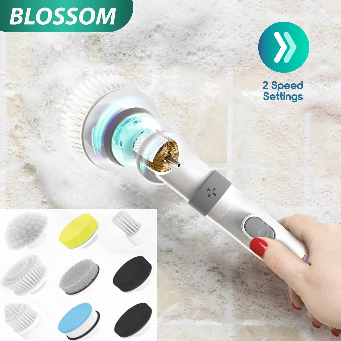 Blossom Electric Cleaning Brush Multifunctional Household Rechargeable Cleaning Tool for Bathroom Kitchen Tyre Electric Scrubber