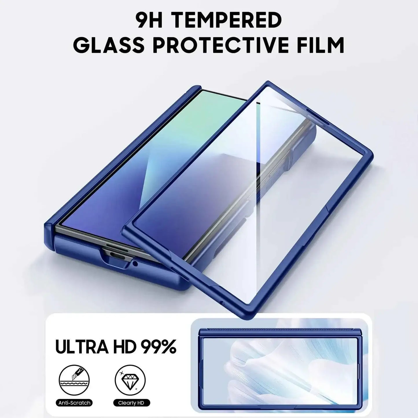 Halloween Gifts for Galaxy Z Fold 7 RFID Wallet with Cards Holder,Hinge Cover,Camera Cover,Shockproof Silicone Phone Case-Blue