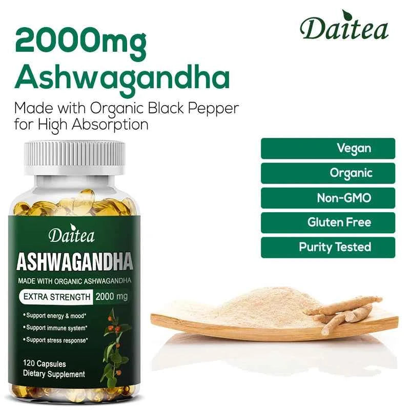 Daitea Organic Ashwagandha Capsules 2000mg Mood Sleep Energy Support Antioxidant