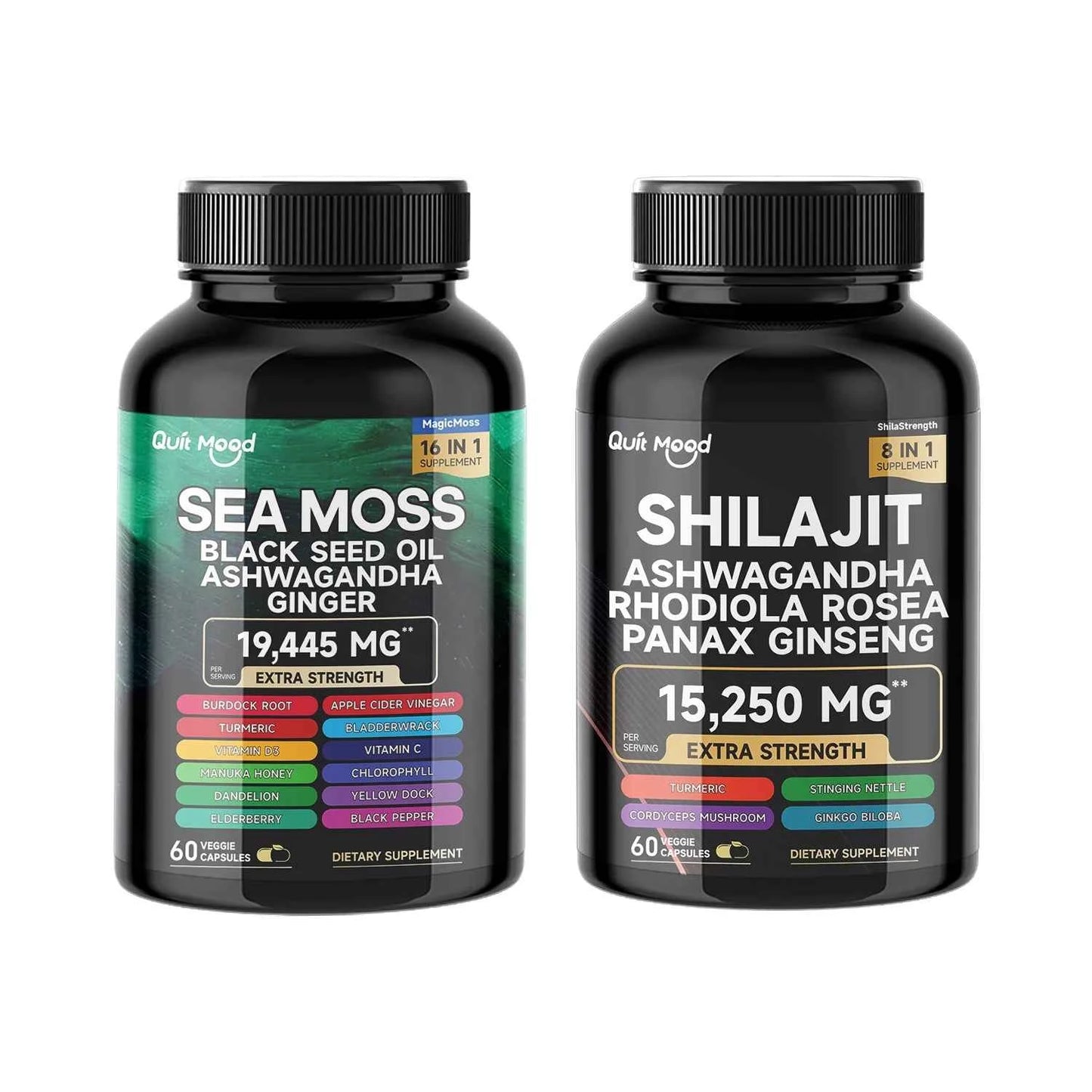 Sea Moss And Shilajit Bundle 120 Capsules High Potency Vitality Ginger Vitamin C