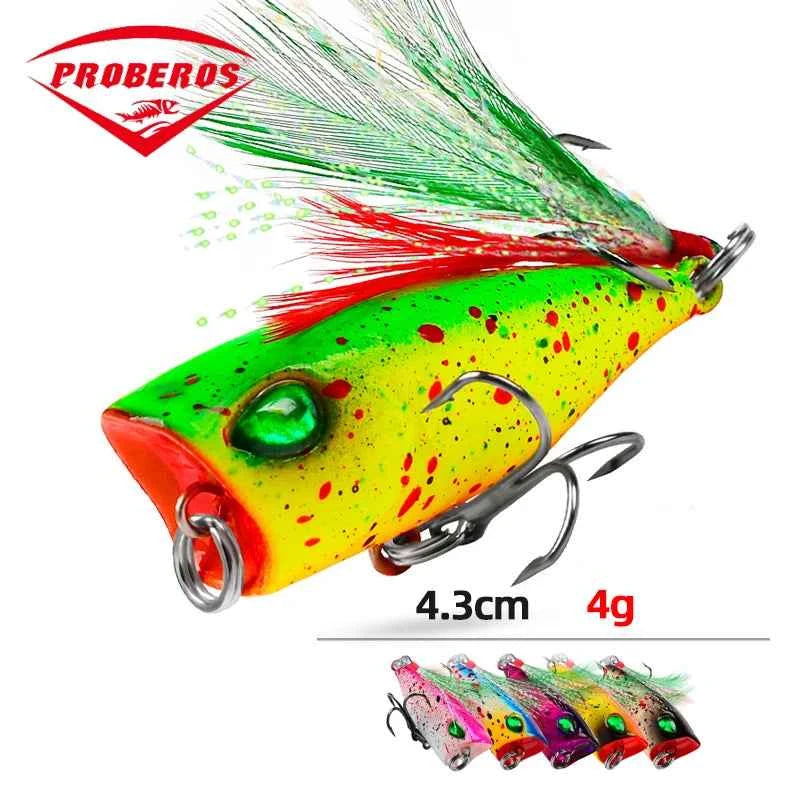 Mini Popper Lures 4.3cm 4g Topwater Hard Bait With Size 10 Feather Hooks