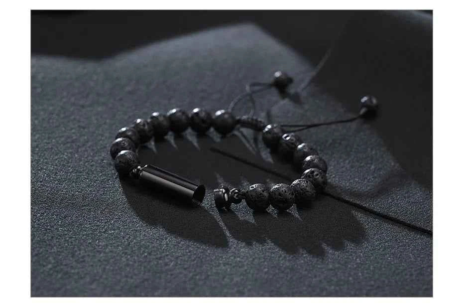 Mens Lava Stone Urn Bracelet for Ashes Cremation Keepsake Memorial Jewelry