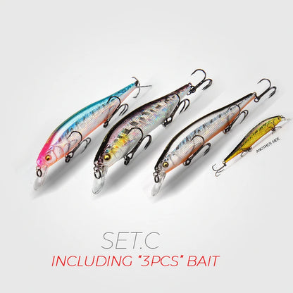 BearKing 3Pcs 115mm 15g Minnow Crankbait Lures Assorted Colors Tungsten