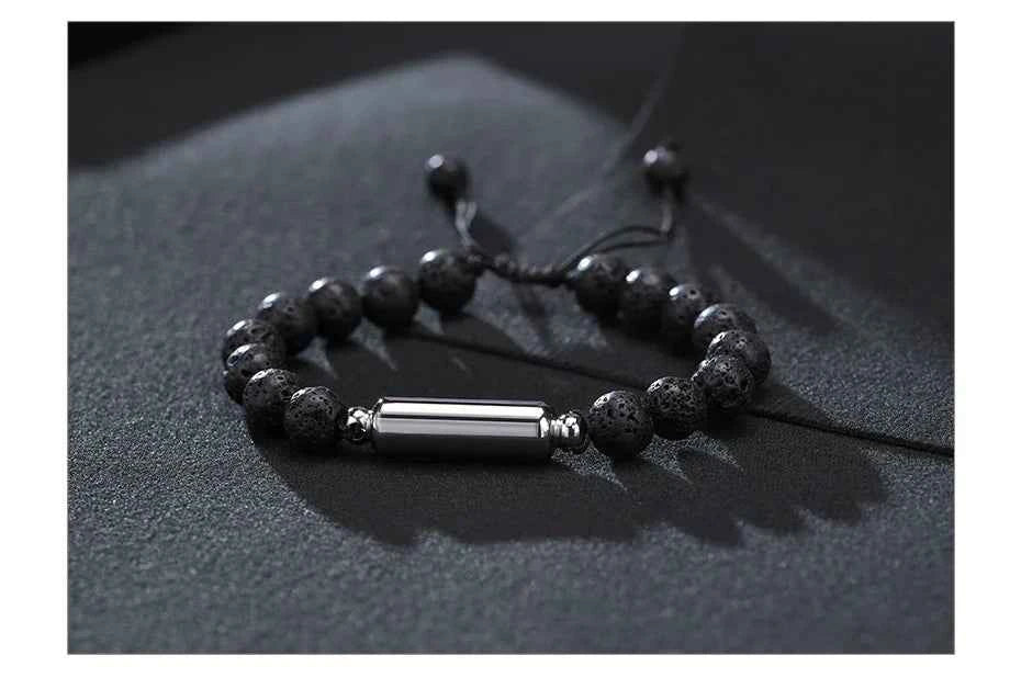 Men's Lava Stone Beads Urn Bracelets For Ashes Cremation Keepsake Jewelry Casual