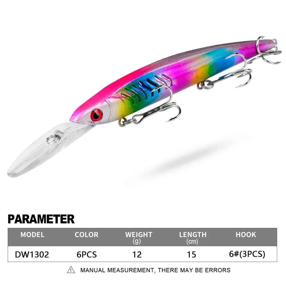 Floating Hard Wobbler Minnow Lure 15cm 12g Crankbait Treble Hooks For Pike Carp