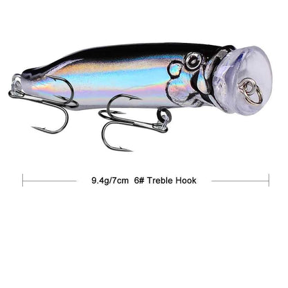 Popper Fishing Lure 7cm Topwater Hard Plastic Bass Wobbler