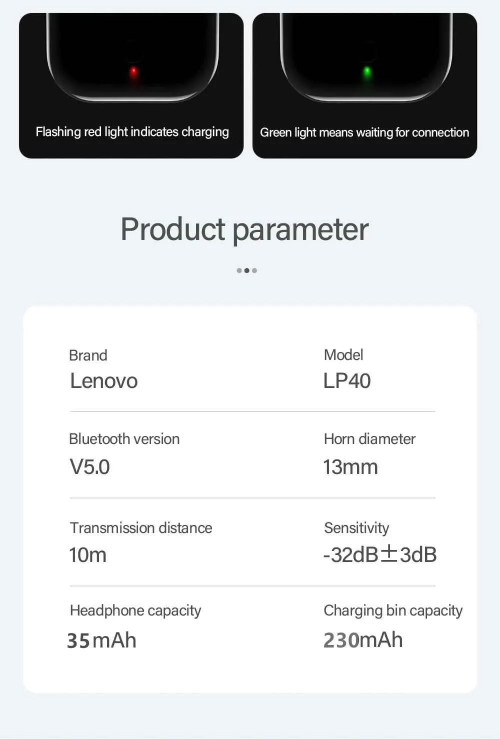 Lenovo LP40 True Wireless Bluetooth Earphones With Touch Control For Android