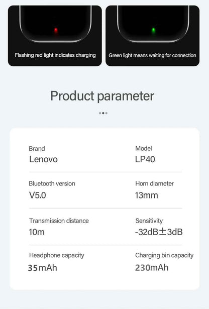 Lenovo LP40 True Wireless Bluetooth Earphones With Touch Control For Android