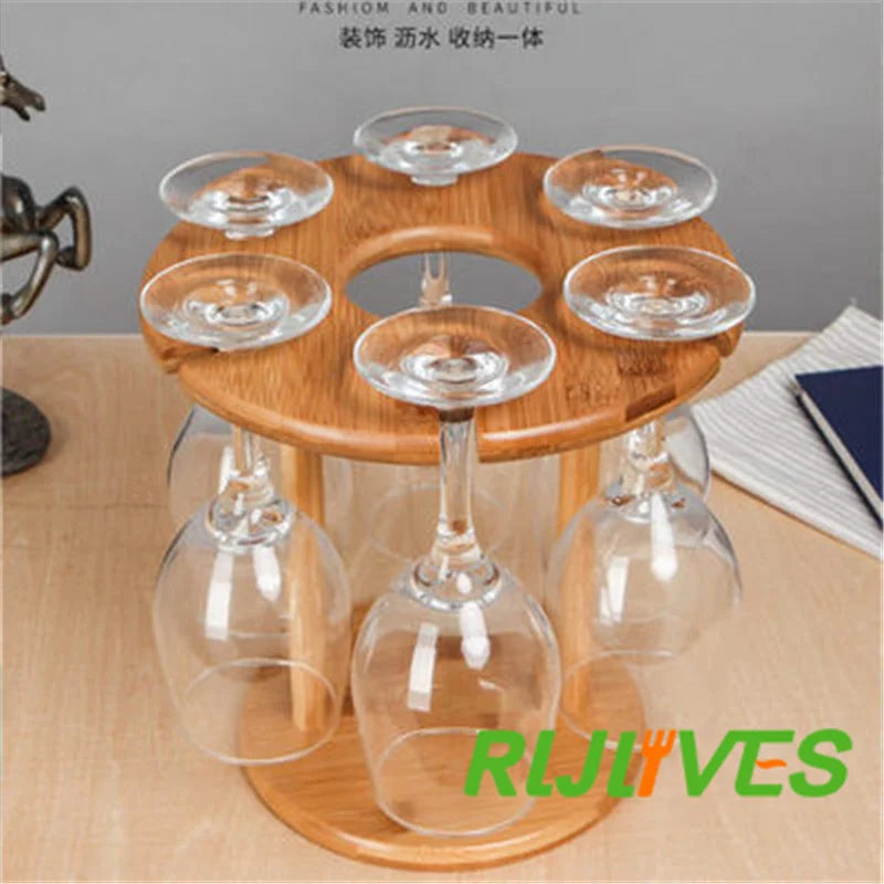 Bamboo Cup Bottle Holders Household Red Wine Hanging Drain Goblet Holder Display Stand Support Dry Bracket