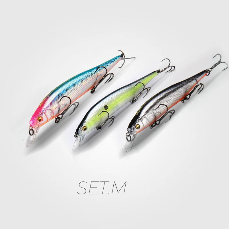 BearKing 3Pcs 115mm 15g Minnow Crankbait Lures Assorted Colors Tungsten