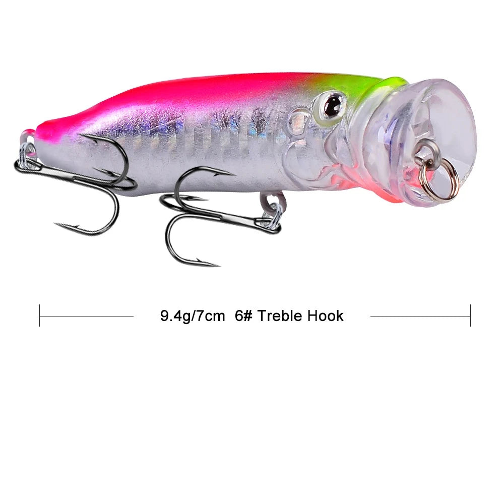 Popper Fishing Lure 7cm Topwater Hard Plastic Bass Wobbler