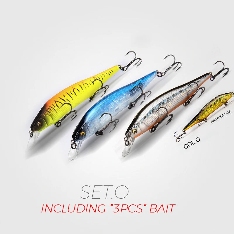BearKing 3Pcs 115mm 15g Minnow Crankbait Lures Assorted Colors Tungsten