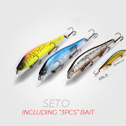 BearKing 3Pcs 115mm 15g Minnow Crankbait Lures Assorted Colors Tungsten